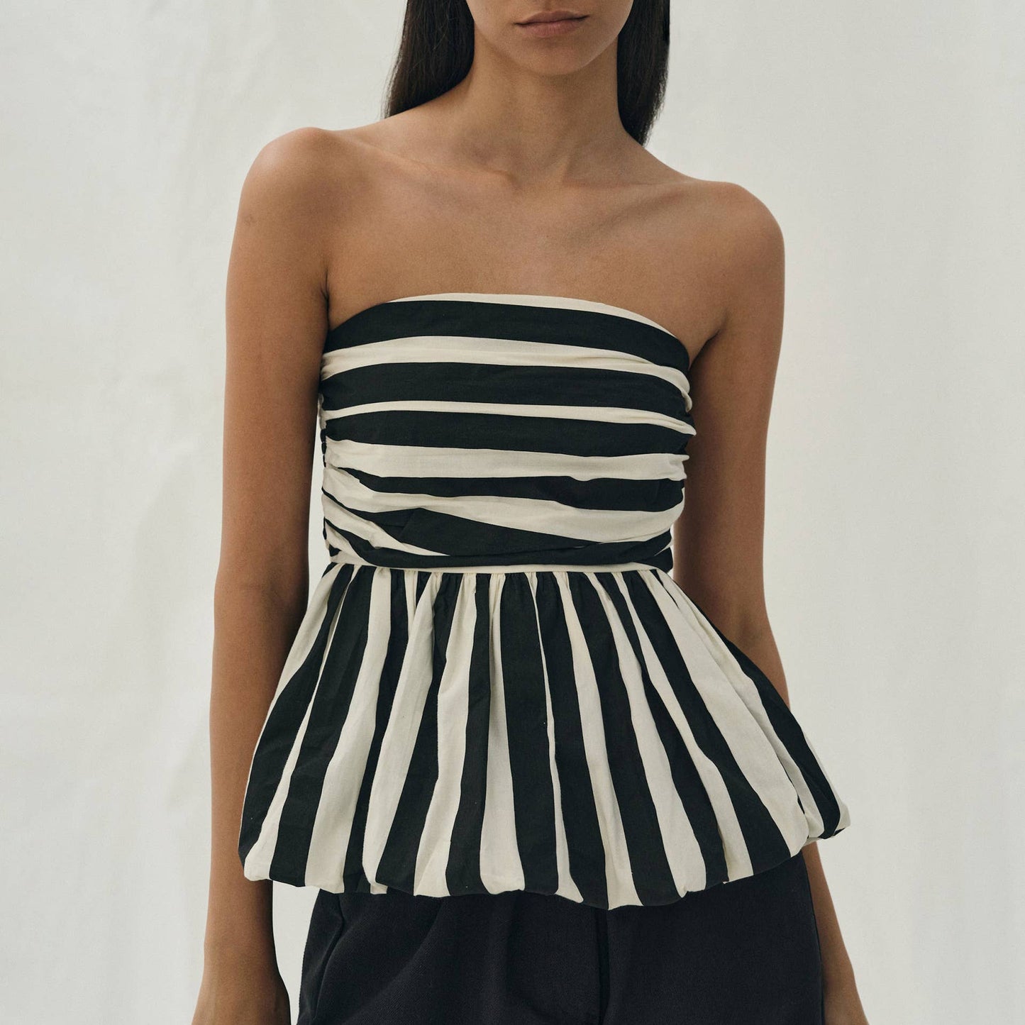 Black and White Striped Bubble Top