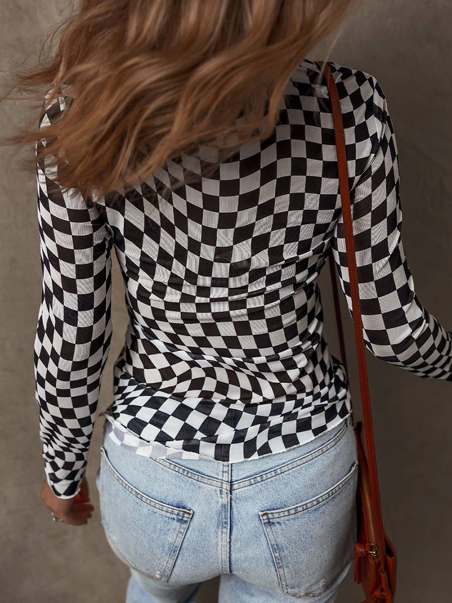 Checkered Sheer Top