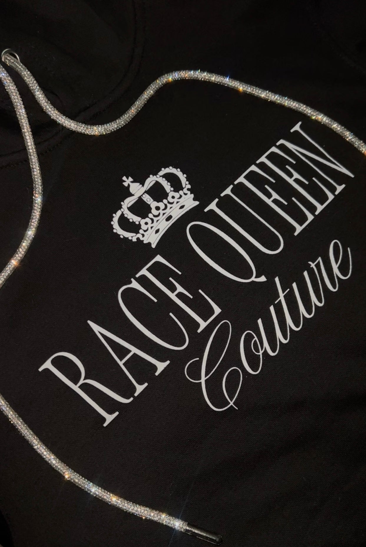 RACE QUEEN COUTURE - Hooded Sweatshirt with Rhinestone Drawstrings