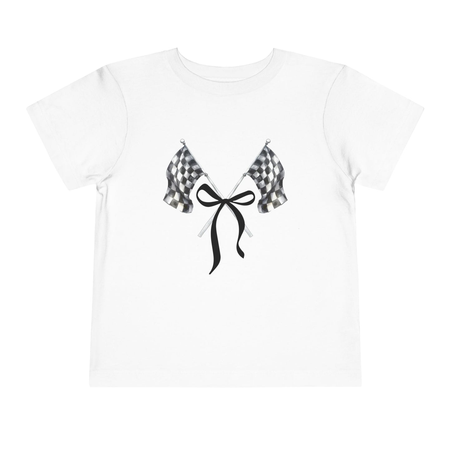 PIT PRINCESS Signature Checkered Flags With Bow - Youth Short Sleeve WHITE Tee