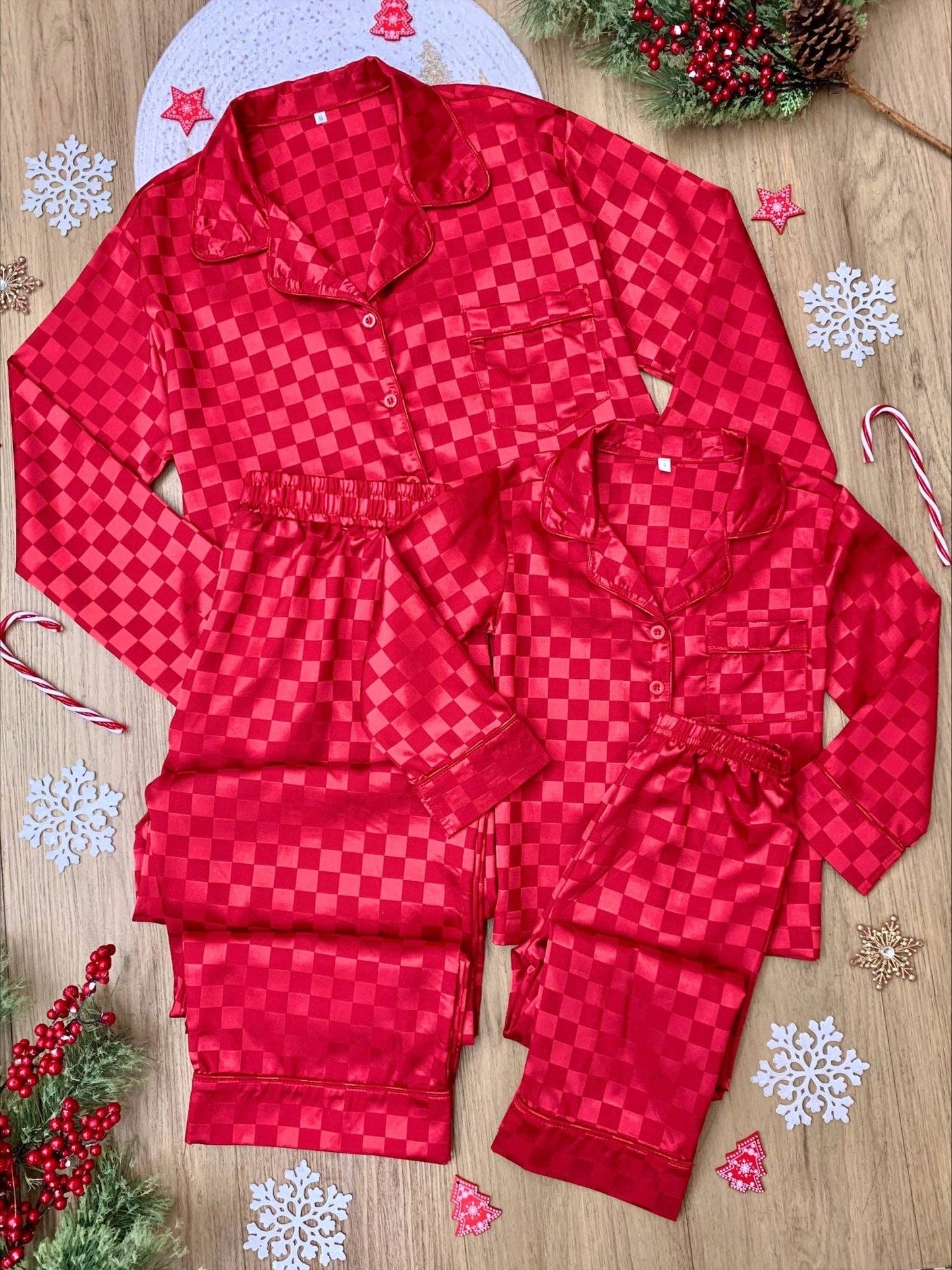 RACE QUEEN Couture – Red Checkered Satin Pajama Set