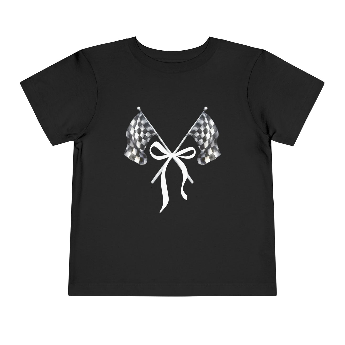 PIT PRINCESS Signature Checkered Flags With Bow - Youth Short Sleeve BLACK Tee