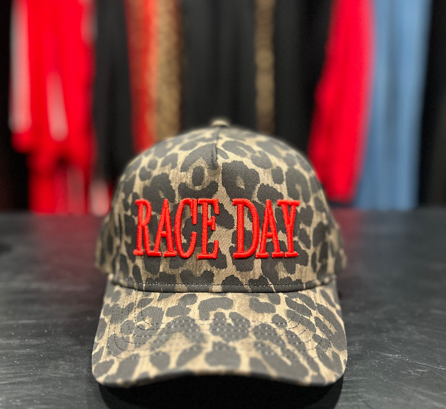 RACE QUEEN COUTURE “RACE DAY” - Leopard/Red
