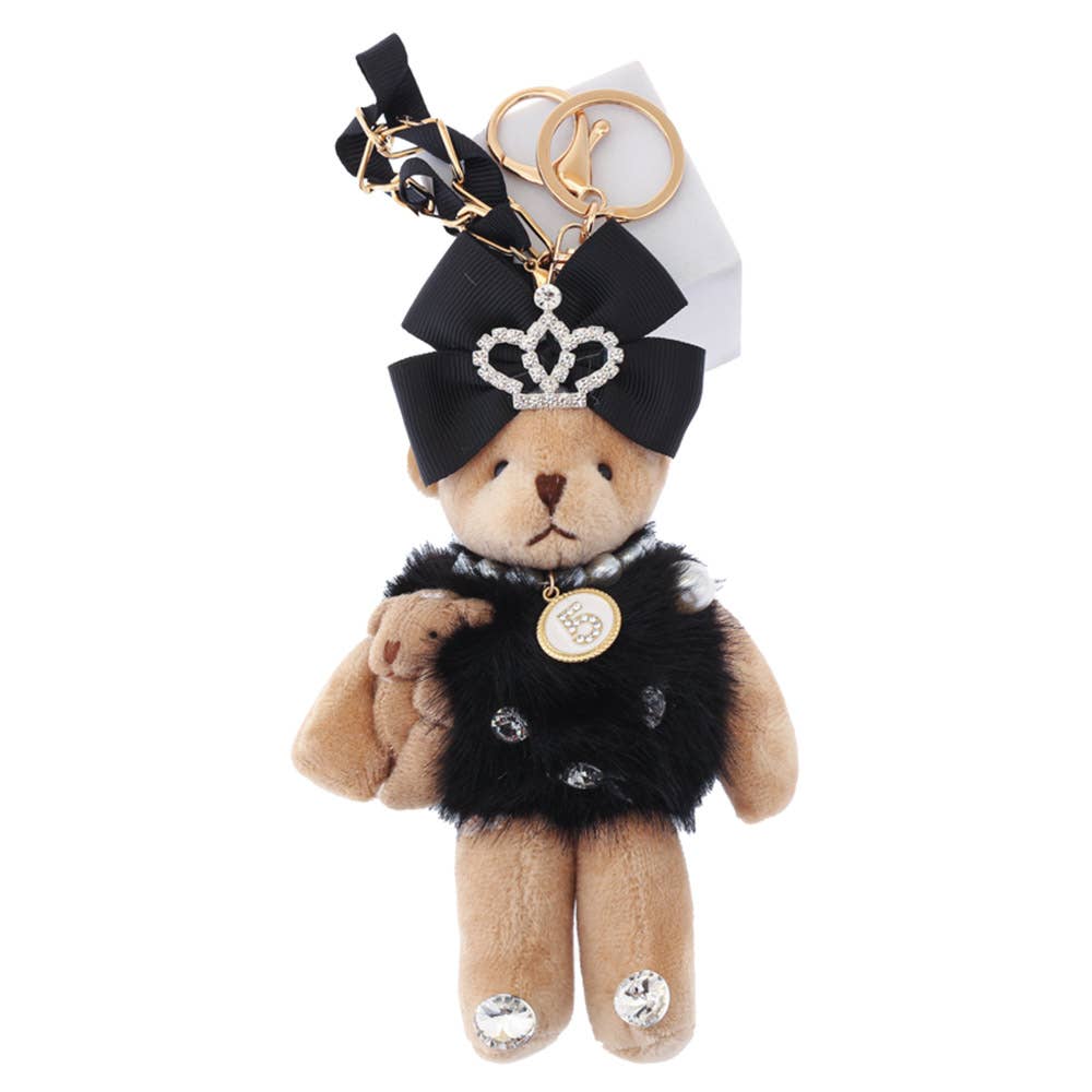 TEDDY BEAR WITH PEARL NECKLACE KEYCHAIN - BLACK