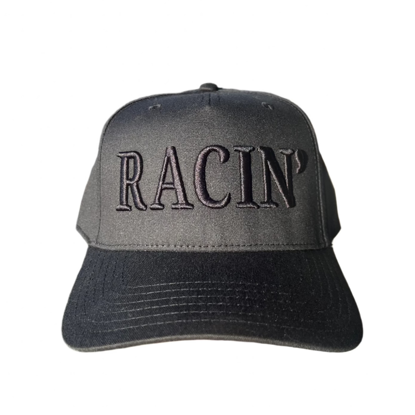 RACE QUEEN "RACIN" Snapback Hat - Black Hat w/ Black Stitching