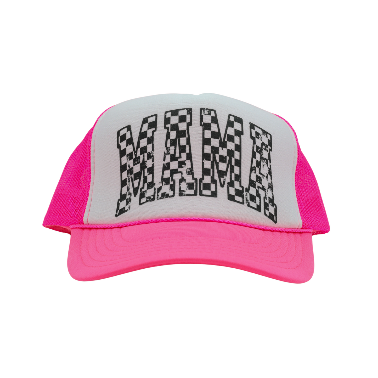 Checkered Mama Trucker Hat (BLACK, PINK, or RED)