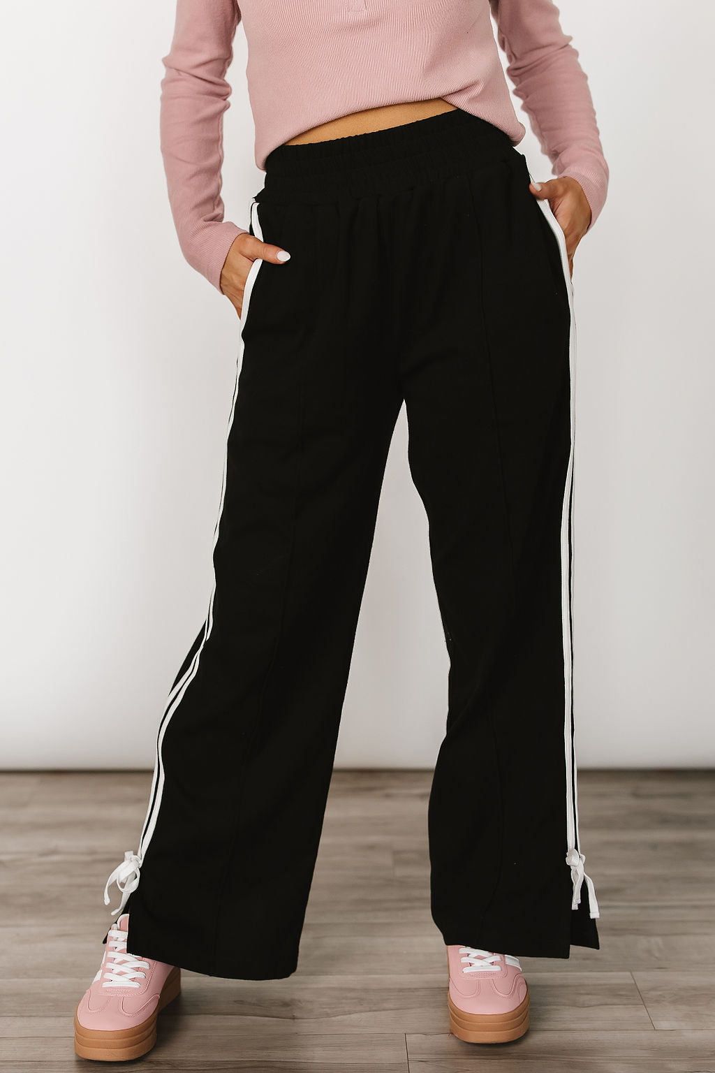 Black Wide Leg Bow Trackpants - Bold & Beautiful