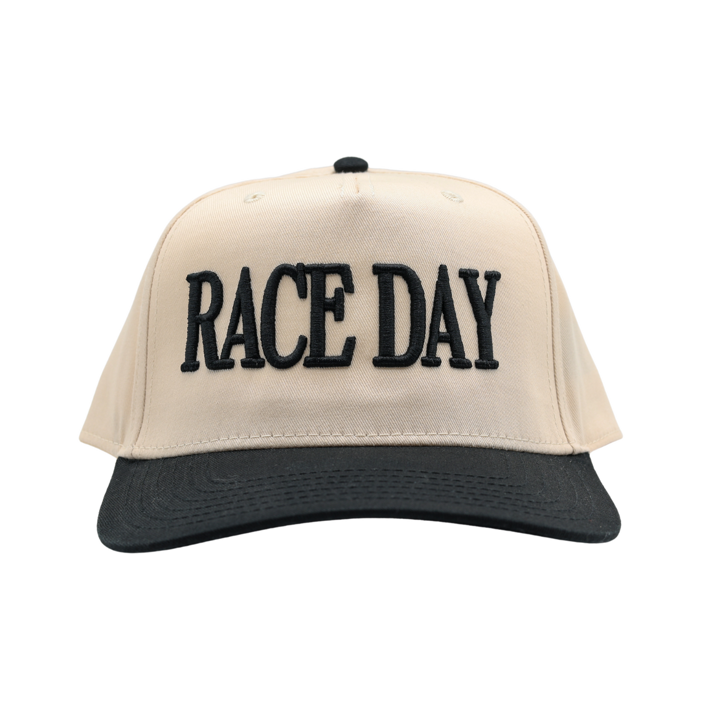 RACE QUEEN COUTURE "RACE DAY" Snapback Hat - Cream Hat w/ Black Stitching