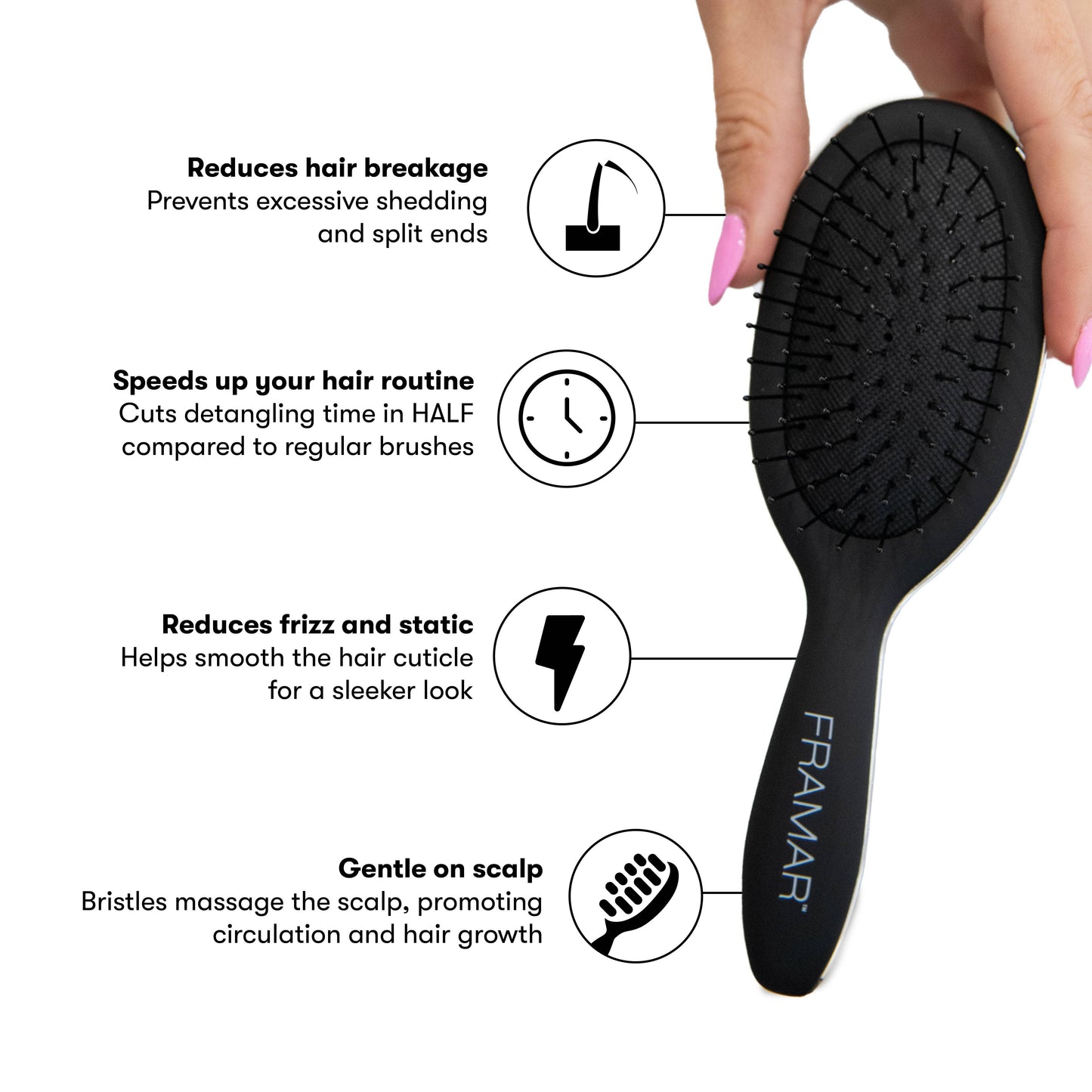 Black Mini FRAMAR Detangling Wet Hair Brush