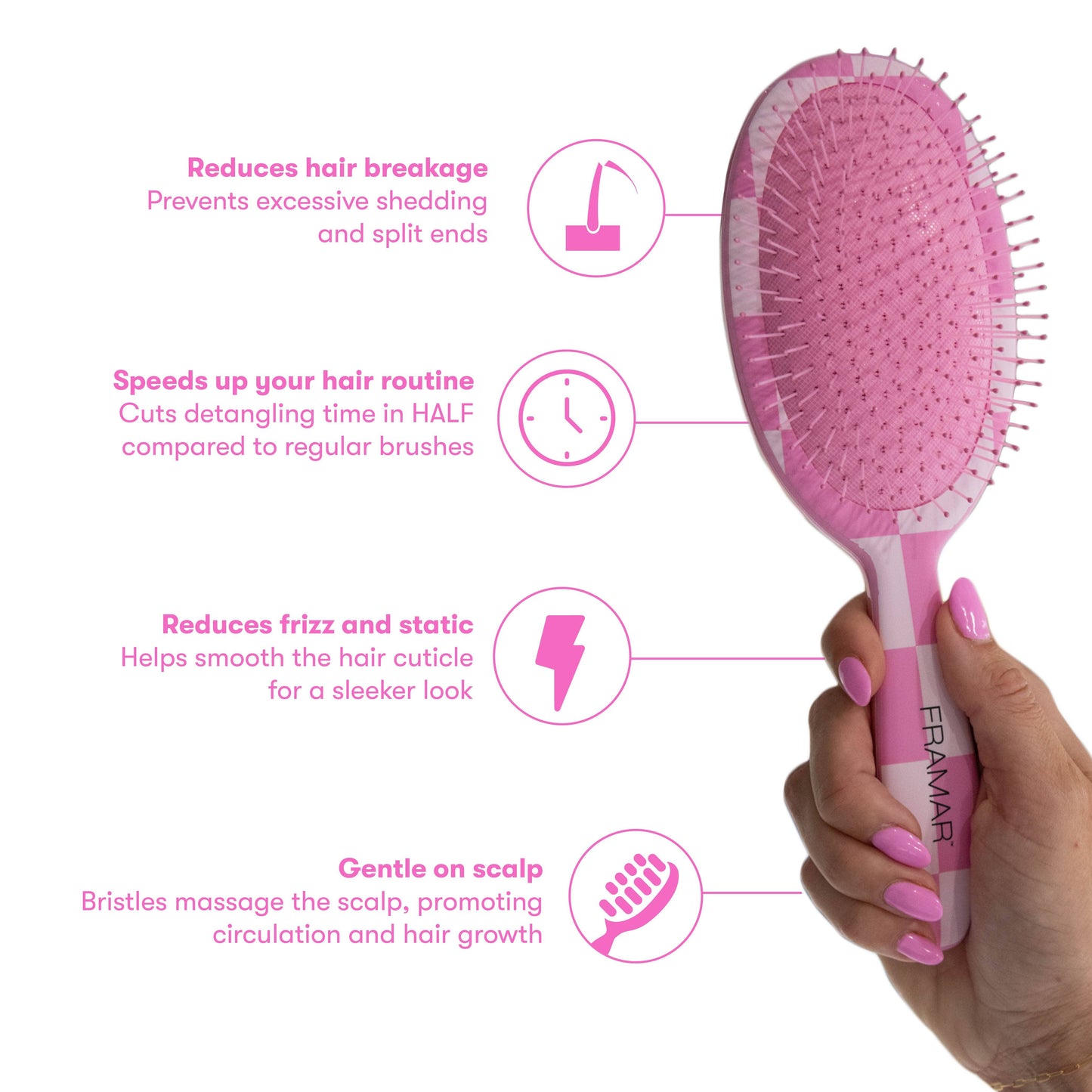Pink Checkered FRAMAR Detangling Wet Hair Brush