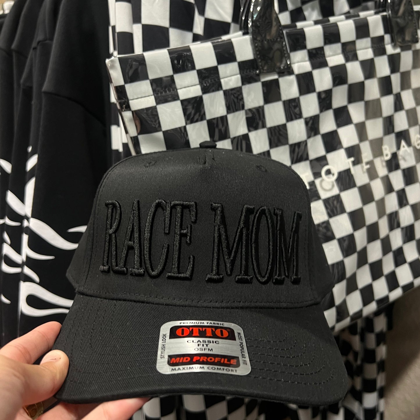 RACE QUEEN COUTURE "RACE MOM" Snapback Hat - Black Hat w/ Black Stitching