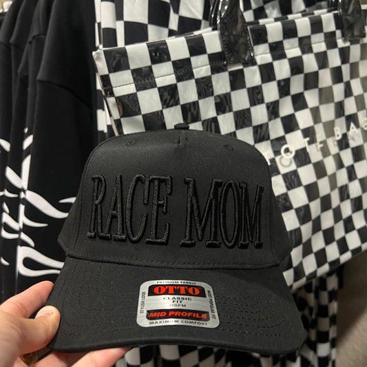 RACE QUEEN COUTURE "RACE MOM" Snapback Hat - Black Hat w/ Black Stitching