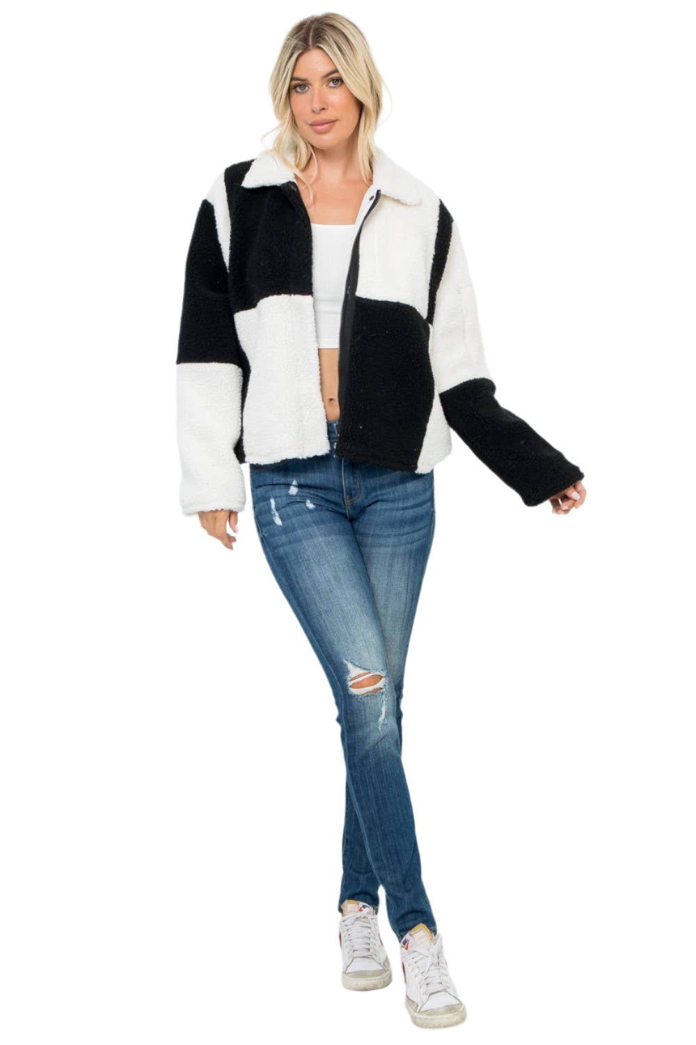 Checkered Sherpa Zip Up Jacket