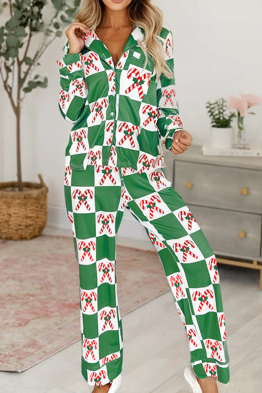 "Checkered Candy Cane” Holiday Pajama Set