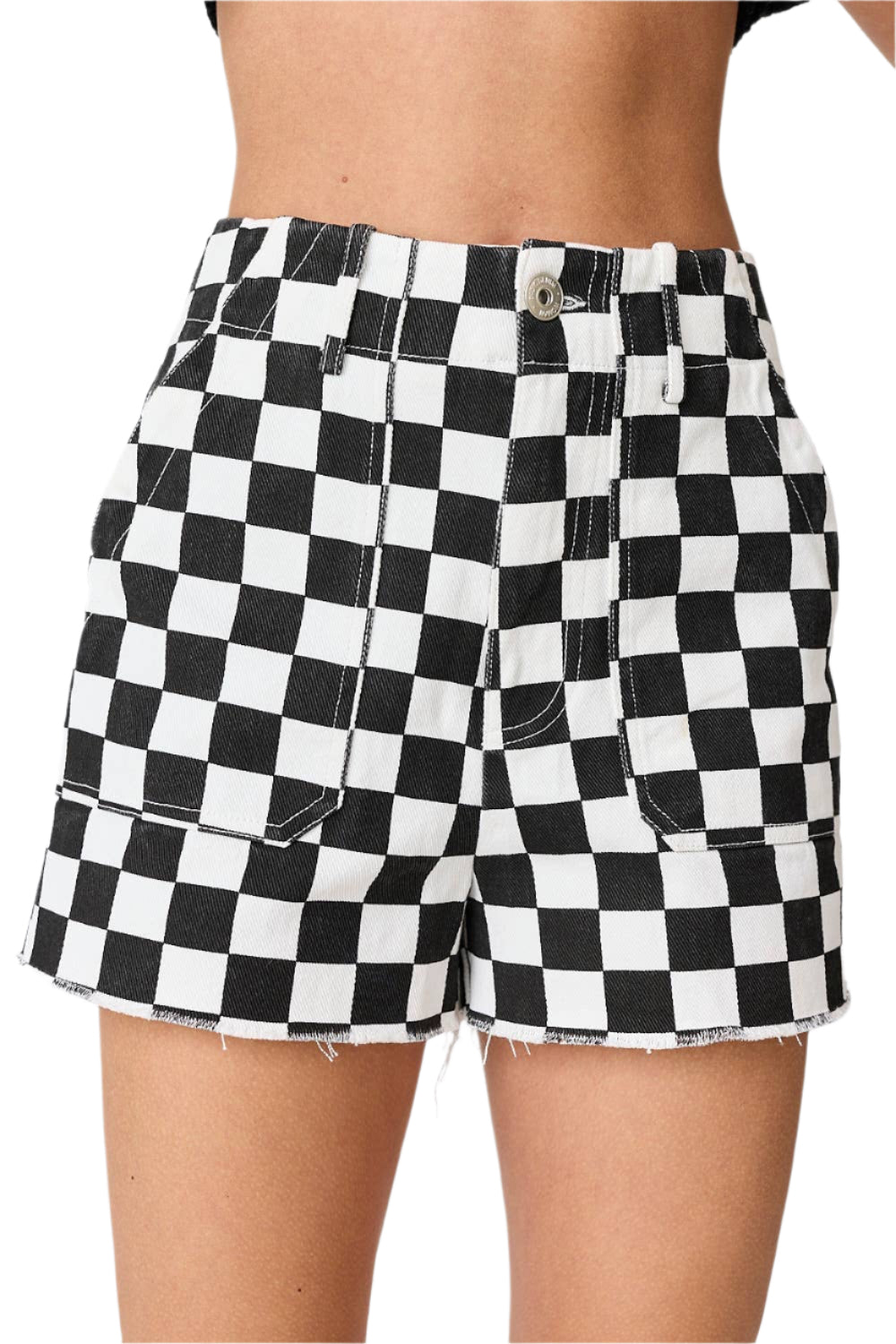 Checkered Denim Shorts
