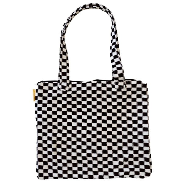 Checkered Zipped Tote Bag