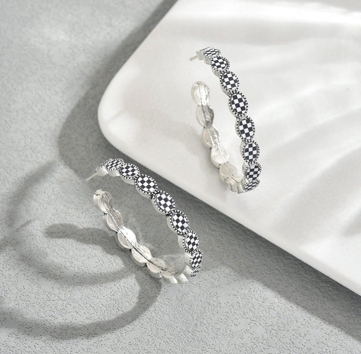 Checkered Hoop Earrings