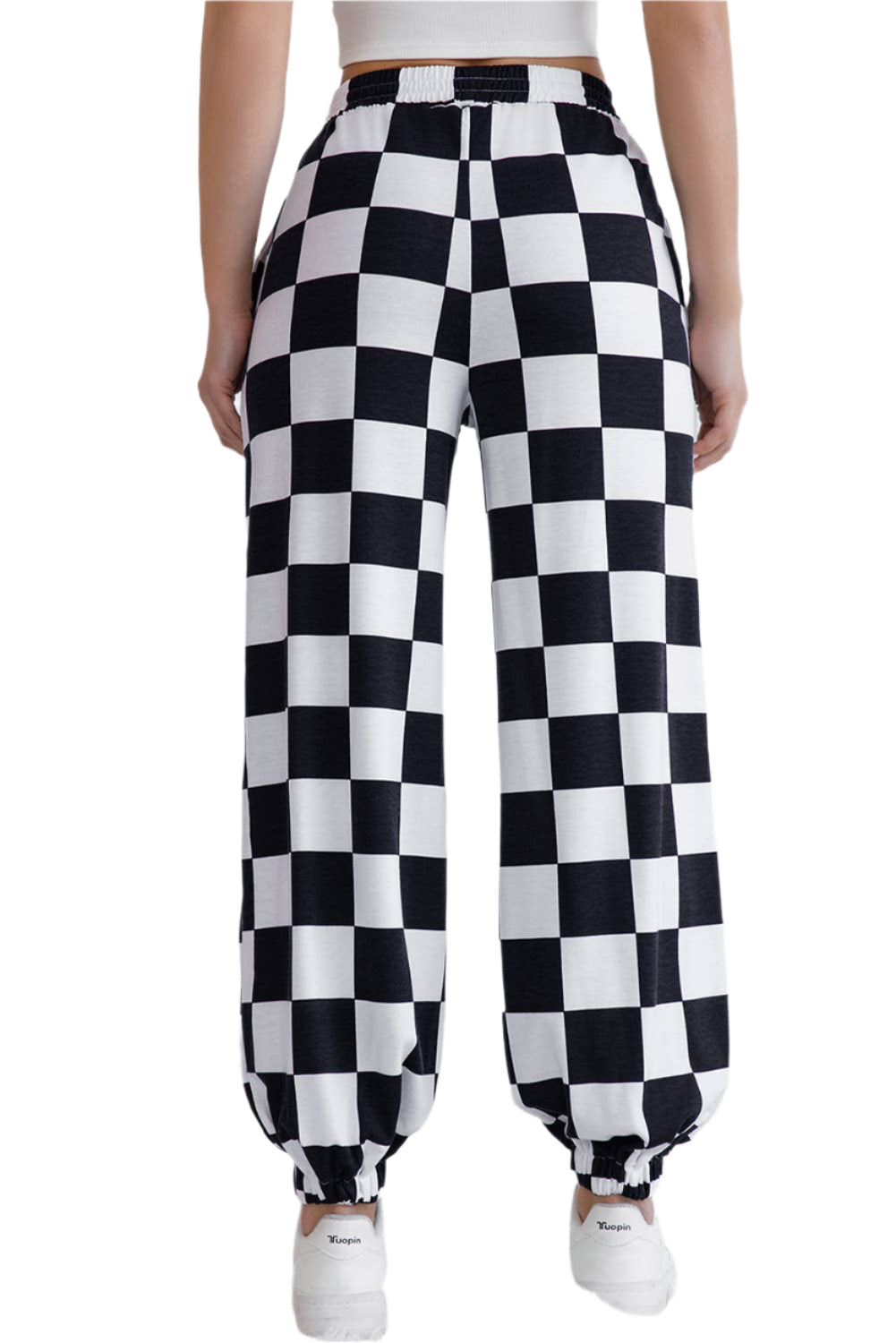 Checkered Elastic Waist Pocketed Joggers