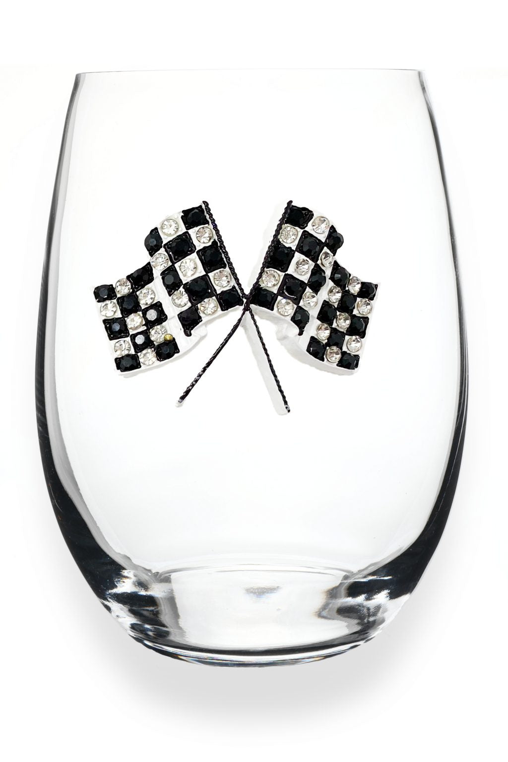 Checkered Flag Jeweled Glassware - Stemless
