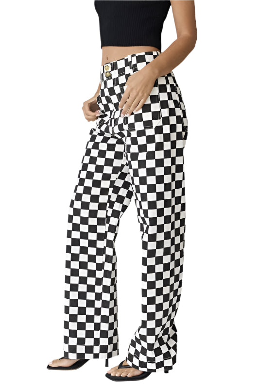 Checkered Denim Pants