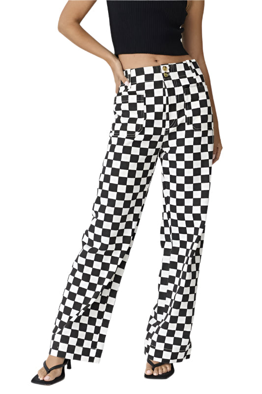 Checkered Denim Pants