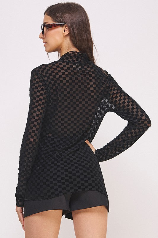 Checkered Black Sheer Top