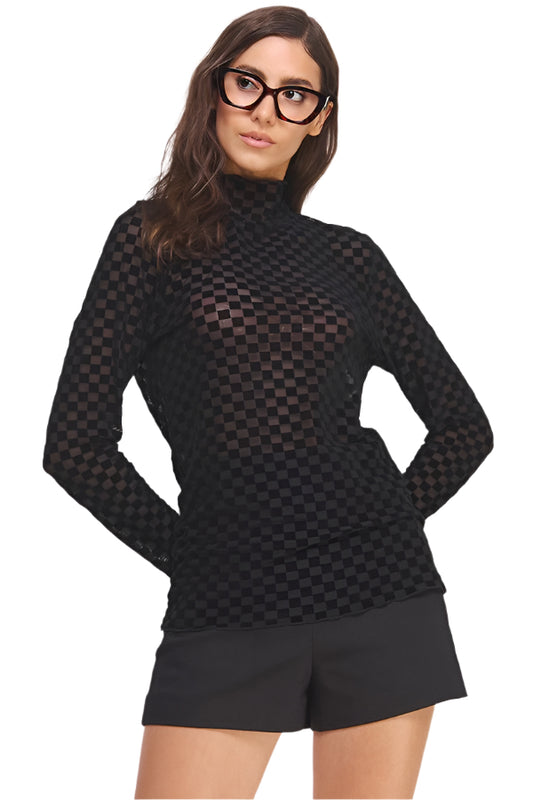 Checkered Black Sheer Top