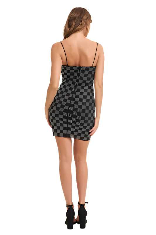 Checkered Rhinestone Mini Dress