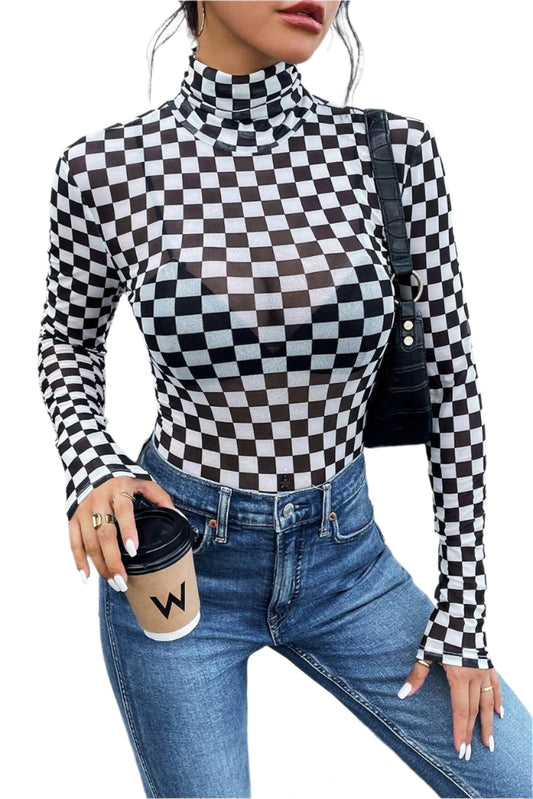 Checkered Sheer Turtleneck