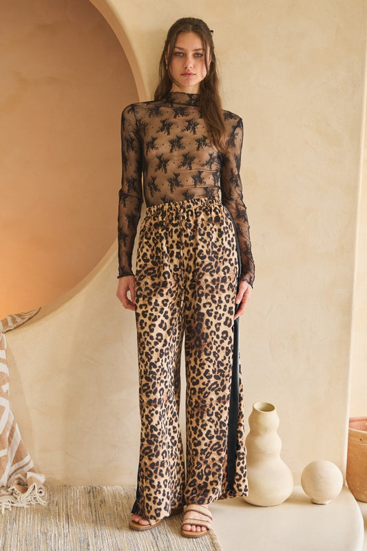 Leopard Printed Pants w/ Black Stripe