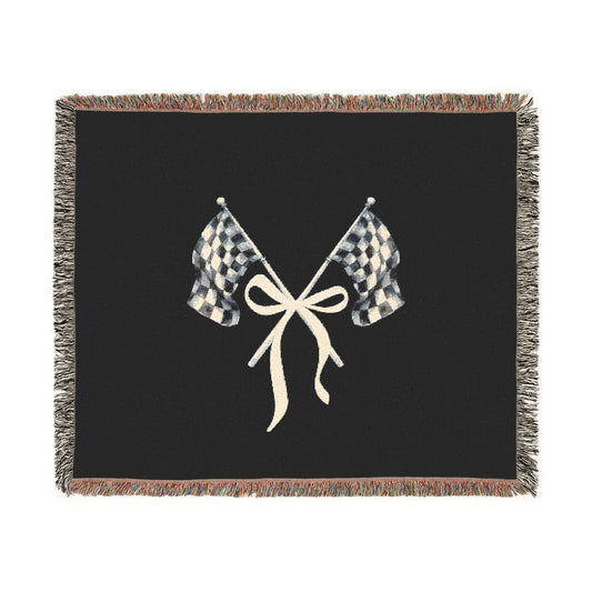 RACE QUEEN Signature Checkered Flags With Bow - Woven Throw Blanket