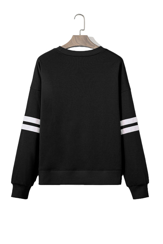 Varsity Striped Drop Shoulder Oversized Crewneck - Black/White