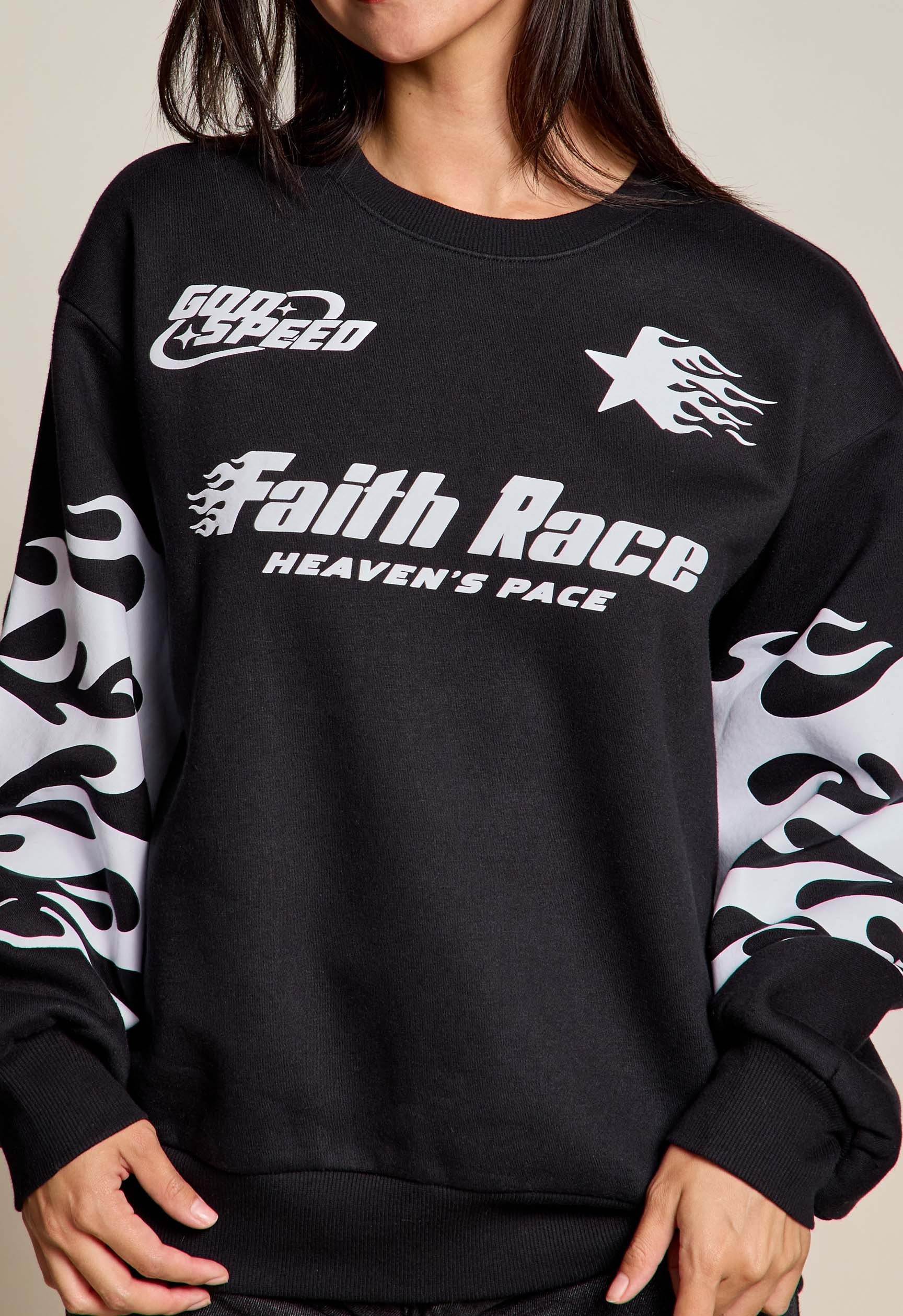Faith Race - Heaven's Pace Flame Crewneck – RACE QUEEN COUTURE