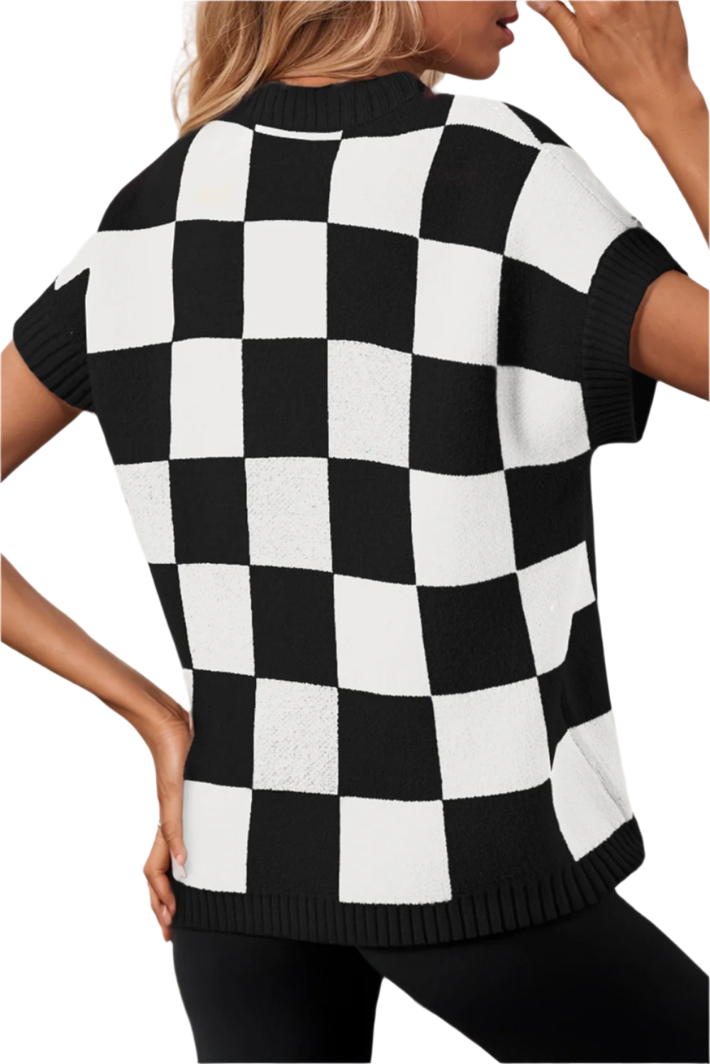 Checkered Short Sleeve Sweater - Katelyn