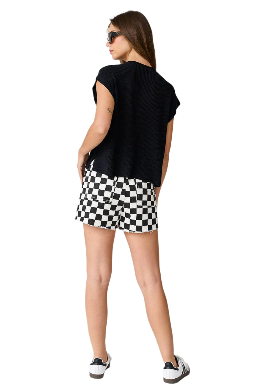 Checkered Denim Shorts