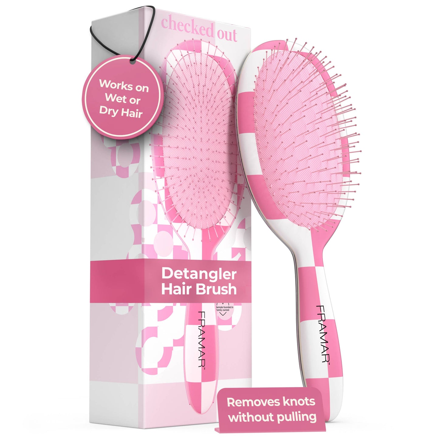 Pink Checkered FRAMAR Detangling Wet Hair Brush