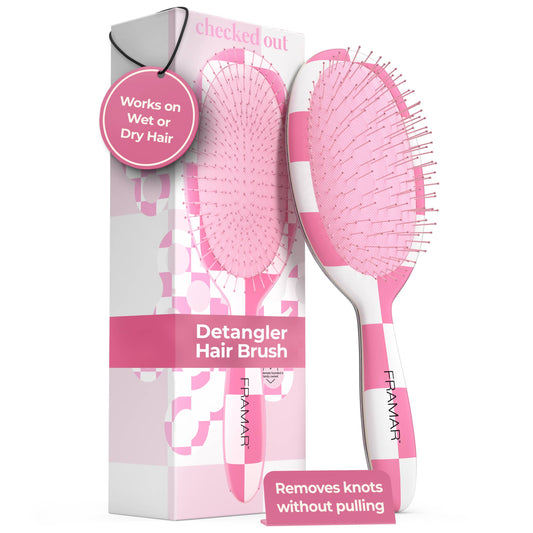 Pink Checkered FRAMAR Detangling Wet Hair Brush