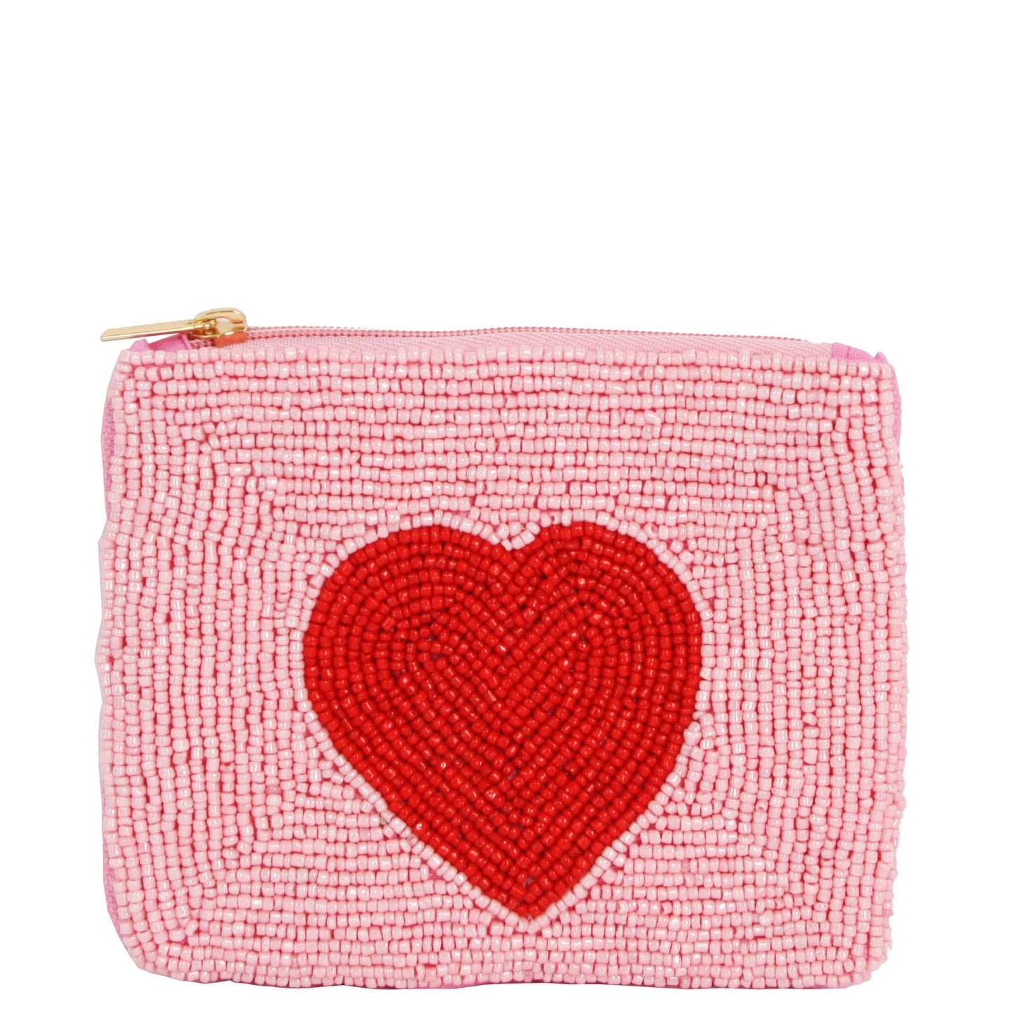 Heart Beaded Zipper Bag - Pink