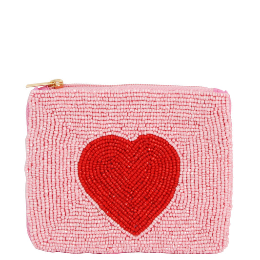 Heart Beaded Zipper Bag - Pink