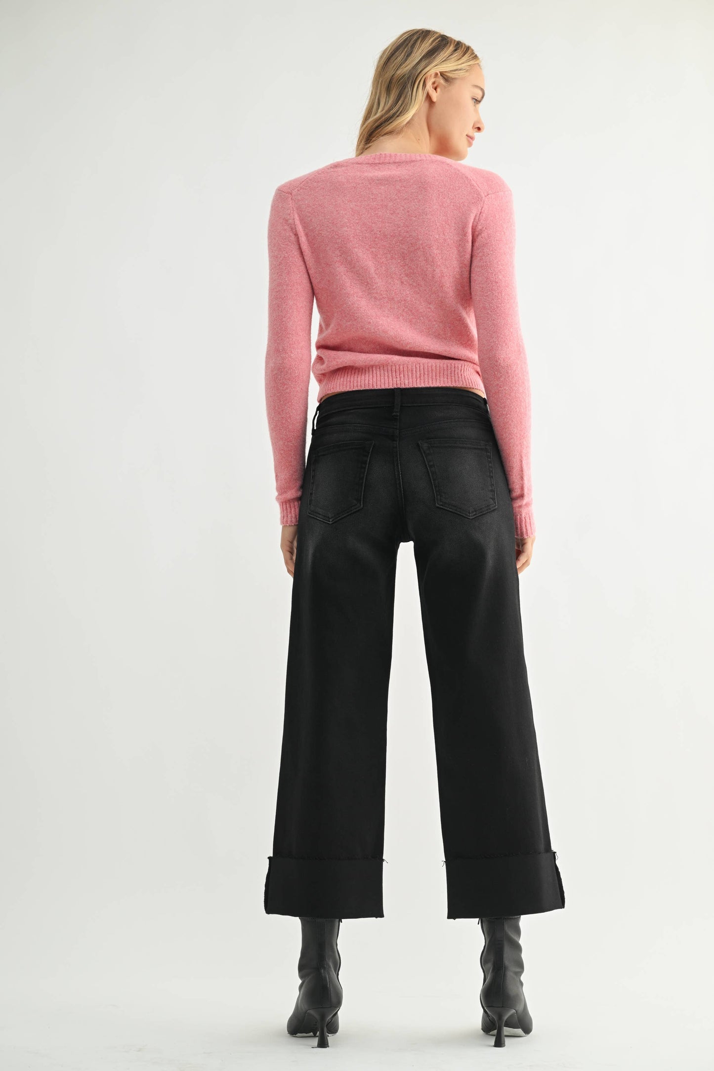 JUST BLACK DENIM - Scissor Cut Cuffed Wide Leg - WASHED BLACK