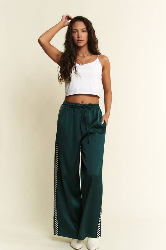 SATIN SWEATPANTS WITH SIDE CHECKERBOARD