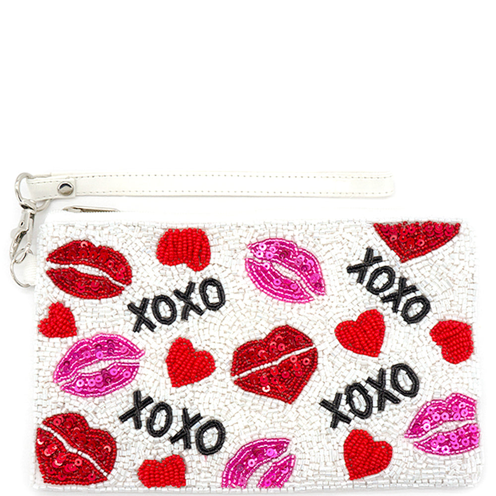 Hearts, Lips, and Xoxo Bead Zipper Bag