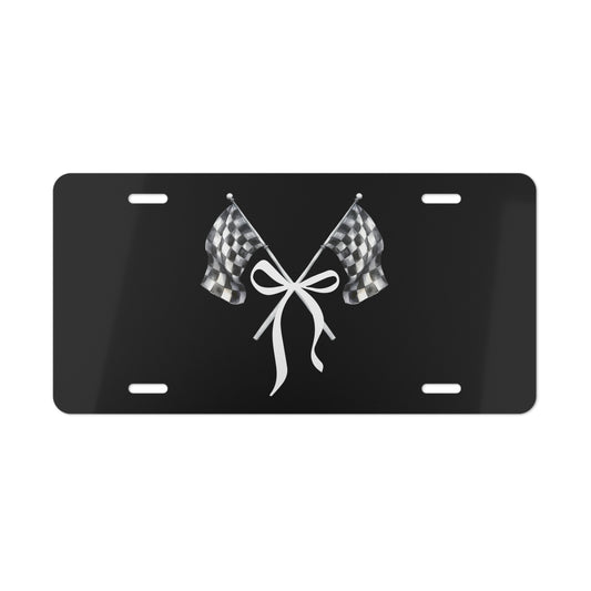 RACE QUEEN Signature Checkered Flags With Bow - Vanity Plate