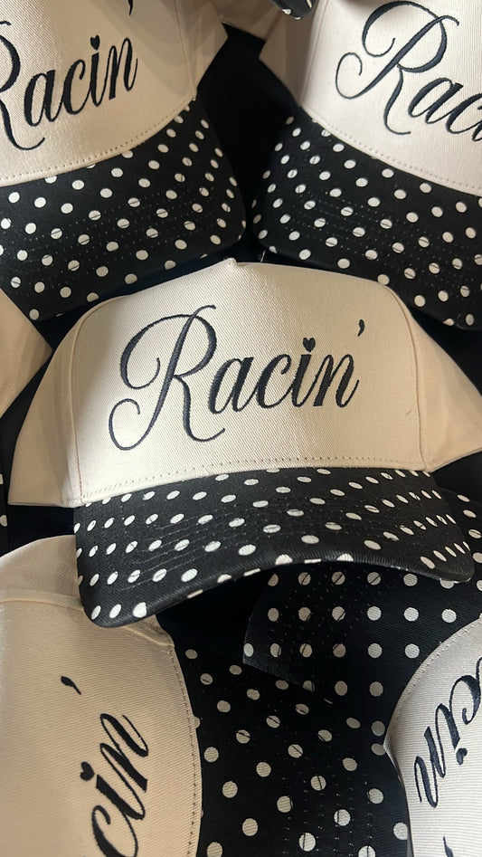 RACE QUEEN COUTURE Racin’ Script Polka Dot Hat