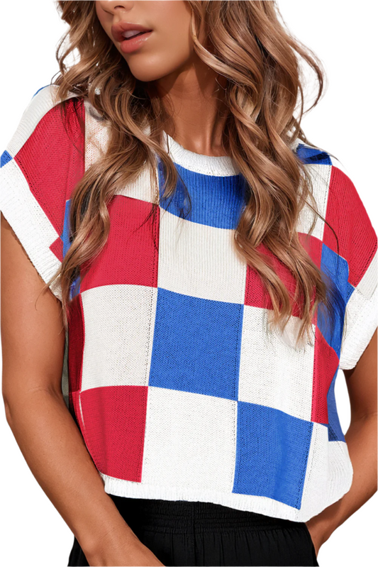 CHECKERED RED, WHITE, AND BLUE SWEATER *LIMITED EDITION*