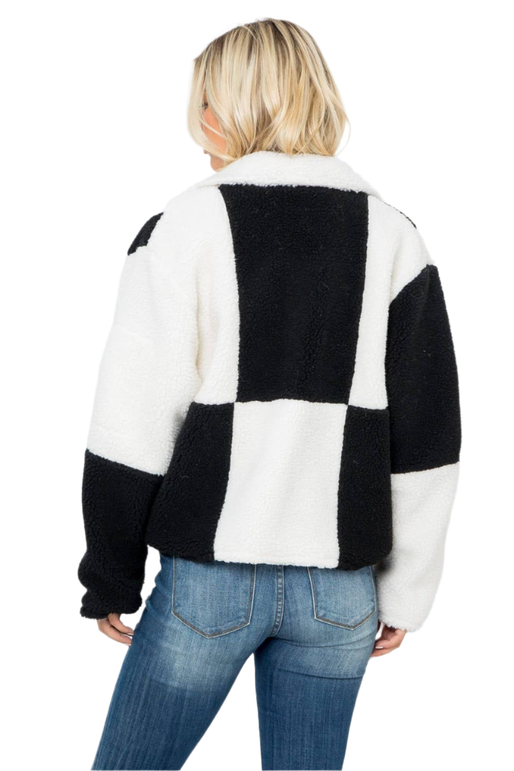 Checkered Sherpa Zip Up Jacket
