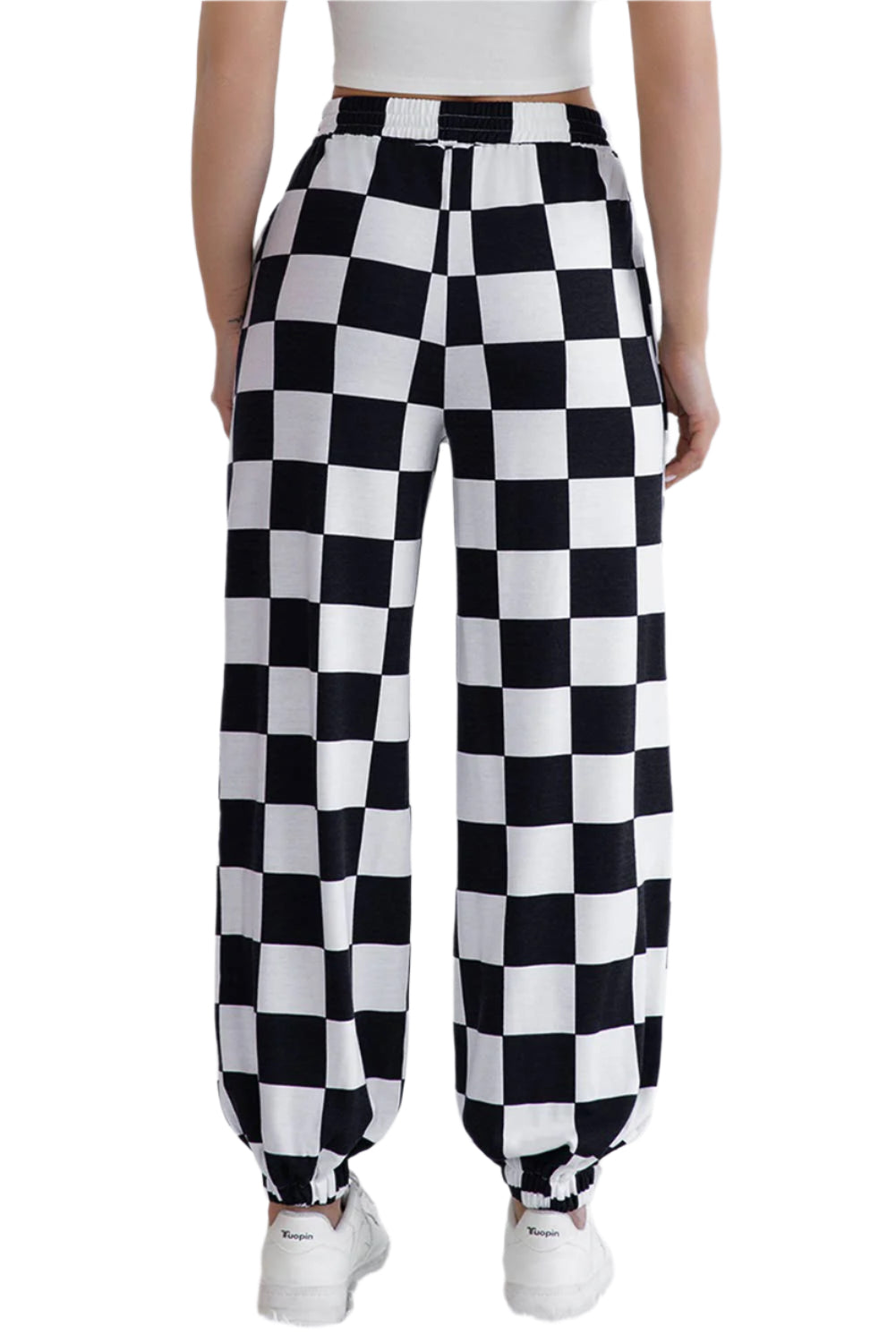 Checkered Elastic Waist Pocketed Joggers