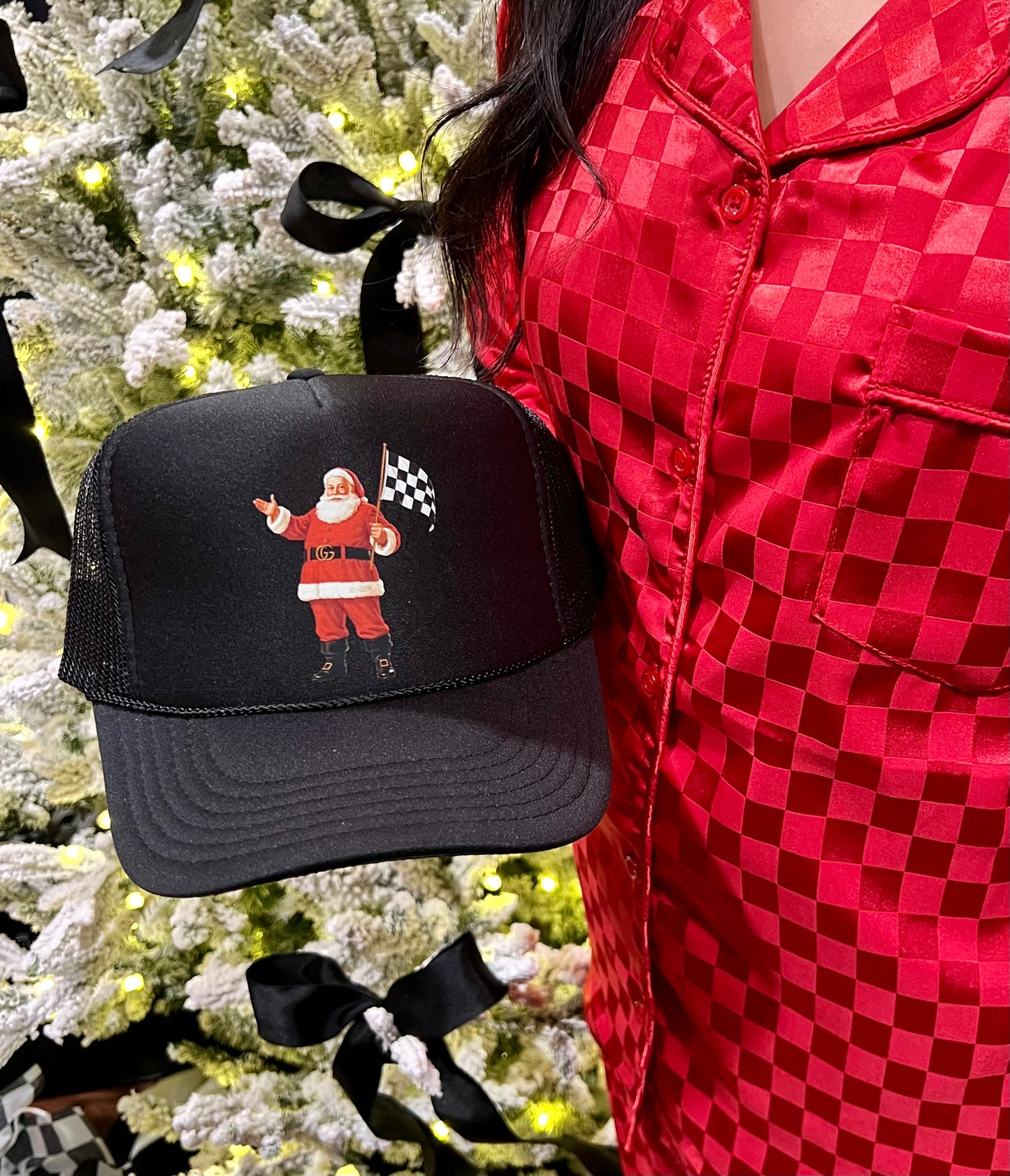 RACE QUEEN COUTURE Red Checkered Satin Pajama Set