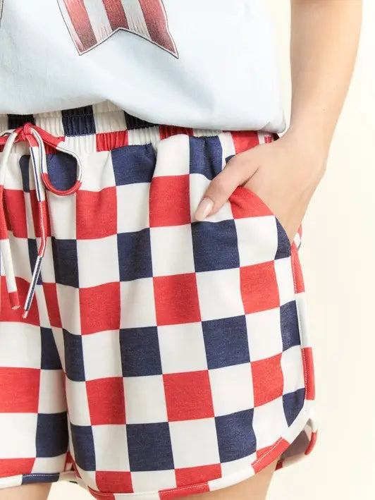 Red, White and Blue Checkered Shorts