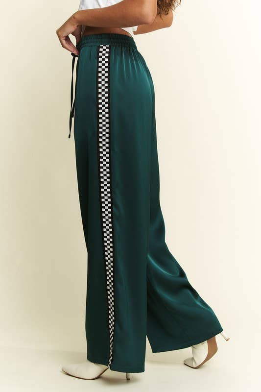 SATIN SWEATPANTS WITH SIDE CHECKERBOARD